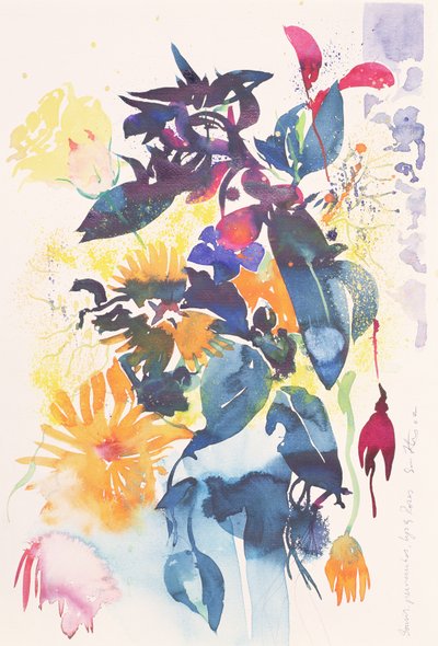 Caléndulas, vincapervinca, lirio, rosa, 2002 (acuarela) de Simon Fletcher