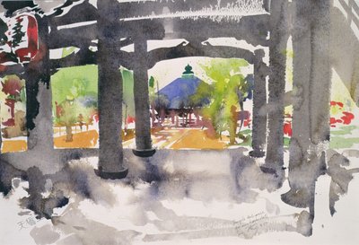 Entrada del templo, Amanohashidate (acuarela sobre papel) de Simon Fletcher