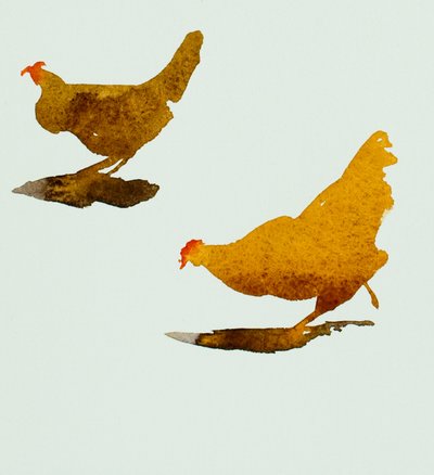 Dos gallinas, 2013(acuarela) de Simon Fletcher