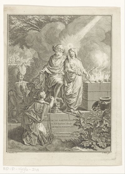 Portada alegórica con el patriarca Abraham y la verdad Página de título para: Arnold Hoogvliet, Abraham el patriarca, en XII Boeken, s.a. de Simon Fokke