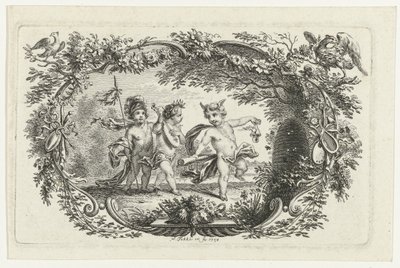 Tres putti en una colmena de Simon Fokke