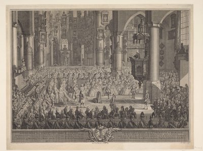 Matrimonio de Karel Christian van Nassau-Weilburg con la princesa Carolina, 1760 Representación de la ceremonia de boda solemne del (...) príncipe van Nassau Weilburg con (...) Carolina van Oranje & Nassau tuvo lugar el miércoles 5 de marzo de 1760 en Groo de Simon Fokke