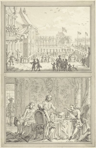 El Palacio Honselaarsdijk cambia de dueño / Venta de los señoríos prusianos a Anna van Hannover, 1754 de Simon Fokke