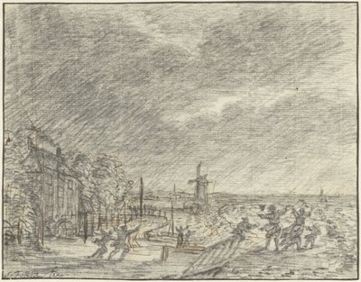 Fuerte tormenta e inundación en Halfweg, 15 de noviembre de 1775 de Simon Fokke