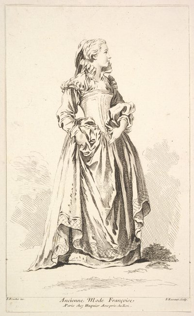 Ancienne Mode Françoise, de Recueil de diverses figures étrangères Inventées par... de Simon Francois Ravenet