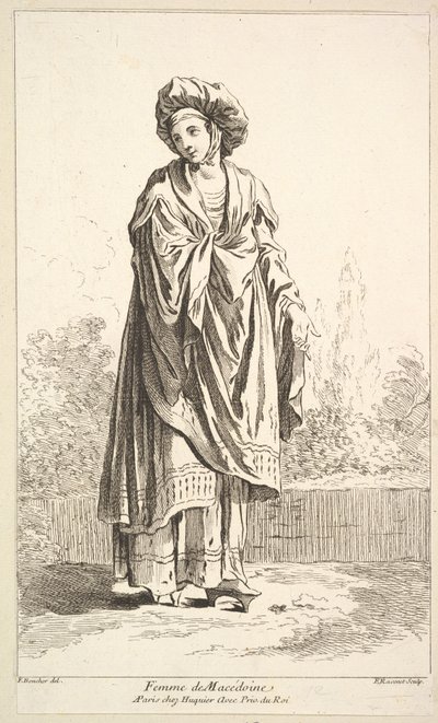 Mujer de Macedonia, de Recueil de diverses figures extranjeras inventadas por F. B..., siglo XVIII de Simon Francois Ravenet