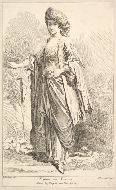 Mujer del Levante, del Recueil de diverses figures étrangères Inventadas por F. Bouc..., siglo XVIII de Simon Francois Ravenet