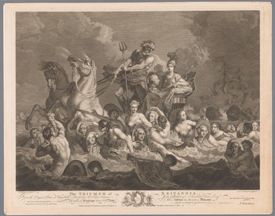 Alegoría de la Marina Británica y la Victoria sobre la Flota Francesa El triunfo de Britannia (título sobre el objeto) de Simon François Ravenet (le vieux)