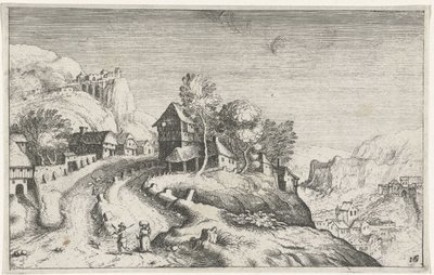 Pueblo en un paisaje de montaña Diferentes paisajes (título de la serie) Topographia variarum regionum (título de la serie) de Simon Frisius (attributed to)