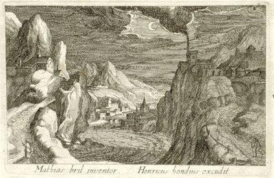 Paisaje fluvial a la luz de la luna Diferentes paisajes (título de la serie) Topographia variarum regionum (título de la serie) de Simon Frisius (attributed to)