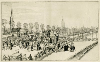Llegada de los cinco embajadores españoles a Rijswijk, febrero de 1608
Escenas de la guerra de 1608 y 1609 (título de la serie) de Simon Frisius
