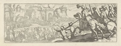 Cavaleristen bestormen een stadsmuur Caballería (título de la serie) Faecvnda lo que es la amada de Febo y la agradecida Florentia a los hombres de agudo genio, bastante lo demuestran las pvgnas, enthea por la fuerza de los senos que talló Mercurio al ague de Simon Frisius