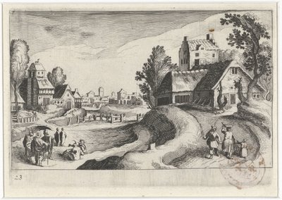 Paisaje rural con una granja de Simon Frisius
