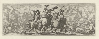 Drie cavaleristen bij een veldslag met olifanten Caballería (título de la serie) Faecvnda lo que es la amada de Febo y la agradecida Florentia a los hombres de agudo genio, bastante lo demuestran las pvgnas, enthea por la fuerza de los senos que talló Merc de Simon Frisius
