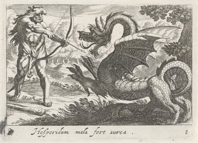 Hércules mata al dragón Ladón de Simon Frisius