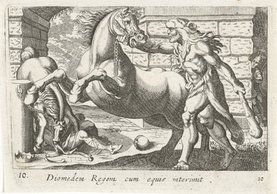 Hércules temt de paarden van Diomedes Rey Diomedes con caballos (título sobre objeto) El tema de Hércules (título de la serie) de Simon Frisius