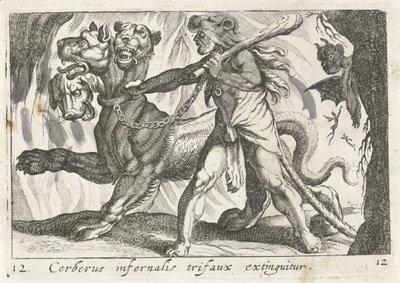 Hércules contra Cerbero Cerberus infernal trifaux extinguido (título sobre objeto) El tema de Hércules (título de la serie) de Simon Frisius