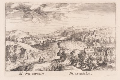 Paisaje montañoso con tres parejas, de Topographia Variarum Regionum de Simon Frisius