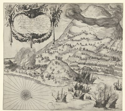 Victoria de los holandeses sobre los portugueses en Tidore (lámina de la izquierda), 1605 de Simon Frisius