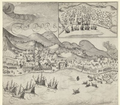 Victoria de los holandeses sobre los portugueses en Tidore (lámina de la derecha), 1605 de Simon Frisius
