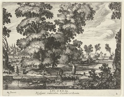 Sacerdote y levita pasan junto a un hombre herido Parábola del Buen Samaritano (título de la serie) de Simon Frisius