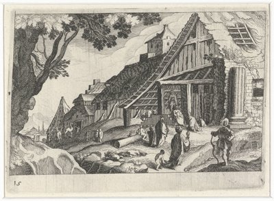 Paisaje urbano con la Adoración de los Reyes Magos de Simon Frisius