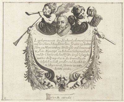 Lámina de portada para el cortejo fúnebre de Johann Albrecht, conde de Solms, 1623 de Simon Frisius