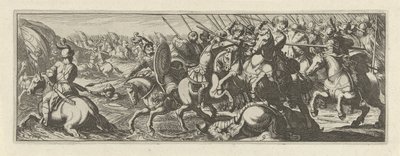 Veldslag bij een rivier Caballería (título de la serie) Faecvnda lo que es la amada de Febo y la agradecida Florentia a los hombres de agudo genio, bastante lo demuestran las pvgnas, enthea por la fuerza de los senos que talló Mercurio al aguerrido cliente de Simon Frisius