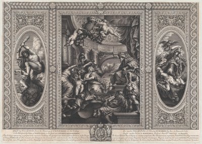 Una escena alegórica que muestra los beneficios del reinado de James en el centro, Gobierno Sabio, 1720 de Simon Gribelin