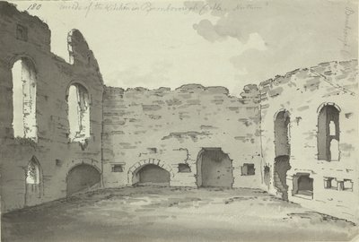 Castillo de Bamburgh, ruinas de la cocina, Add. 15542, f.180, c.1780 (aguada de pluma y tinta sobre papel) de Simon H. Grimm