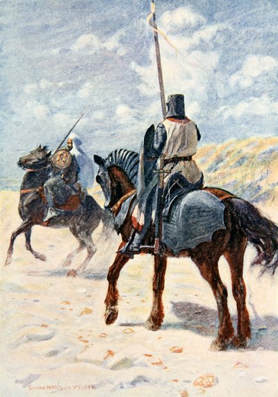 Un sarraceno se acerca a un caballero cruzado, ilustración para 
