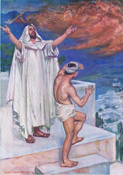 Los defensores celestiales de Eliseo, de The Bible Picture Book publicado por Thomas Nelson, c.1950 de Simon Harmon Vedder