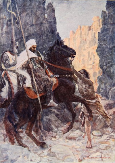 El caballero escocés Sir Kenneth con el sarraceno, sorprendidos por Hamako mientras cabalgaban en el Valle de la Sombra de la Muerte, ilustración para 