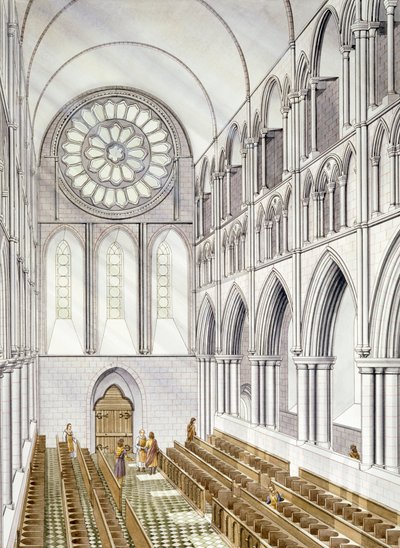 Interior de la iglesia de la abadía de Byland (acuarela sobre papel) de Simon Hayfield