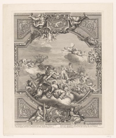 Pintura del techo en Versalles: Apolo entrega premios a las Artes y las Ciencias, Minerva corona al genio de Francia de Simon Henri Thomassin