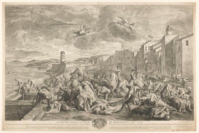 Las víctimas de la peste bubónica son sacrificadas en La Tourette, Marsella La Peste dans la ville de Marseille en 1720 (título sobre objeto) de Simon Henri Thomassin