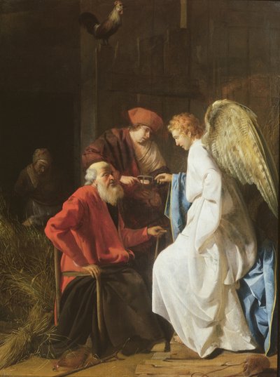 Tobías y el ángel curando la ceguera de Tobit, 1630 de Simon Henrixz van Amersfoort