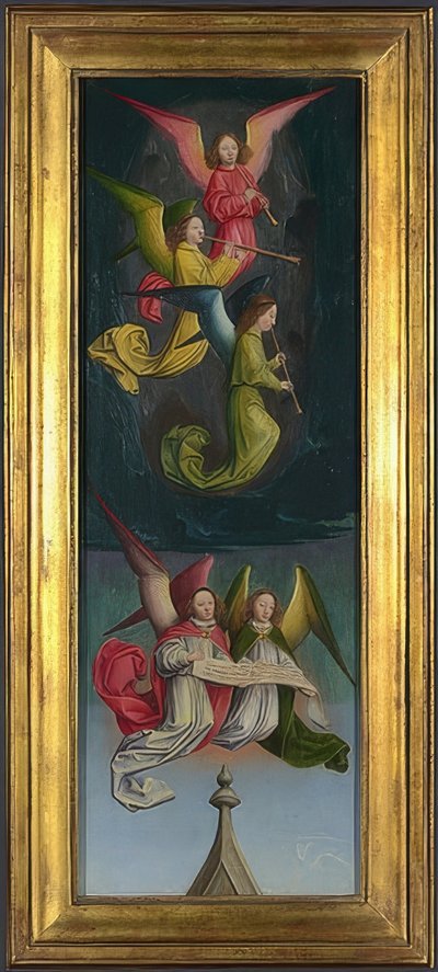 El coro de los ángeles (Retablo de la Abadía de St. Bertin). Alrededor de 1459 de Simon Marmion