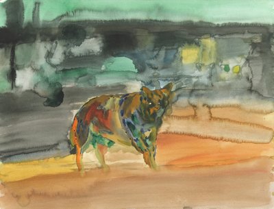 Coyote de ciudad, 2019 (acuarela y gouache sobre papel) de Simon Neville