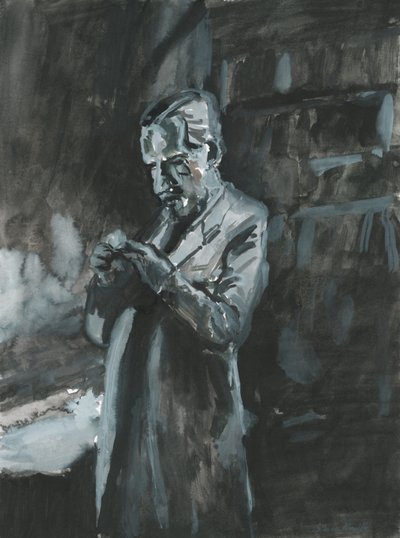 Hombre fumando en pipa, 2019 (acuarela sobre papel) de Simon Neville