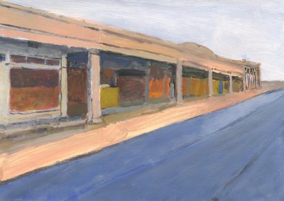 Strip mall 6, 2023 (acrílico sobre papel) de Simon Neville