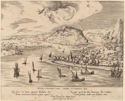 Paisaje fluvial con la caída de Ícaro de Simon Novellanus after Pieter Bruegel the Elder