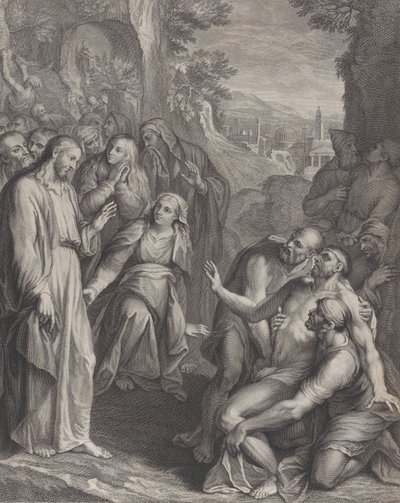 La resurrección de Lázaro, con Cristo de pie a la izquierda, ca. 1729 de Simon Vallee
