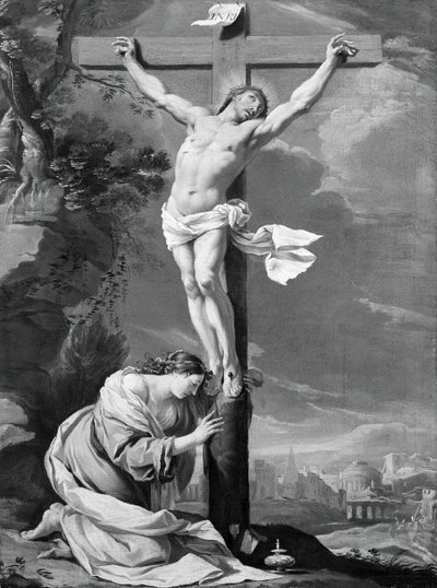 Cristo en la cruz con María Magdalena, 1640-50 de Simon Vouet