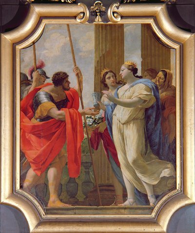 Polydamne dando a Menelao y Helena las medicinas Enula Campana y Moly de Simon Vouet