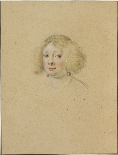 Retrato de una joven con pendientes de perlas de Simon Vouet