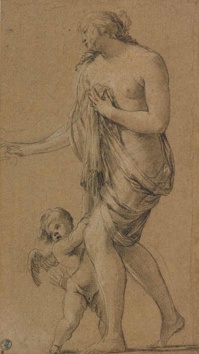 Estudio para las figuras de Venus y Cupido (anverso); Estudio de un desnudo masculino (reverso) de Simon Vouet