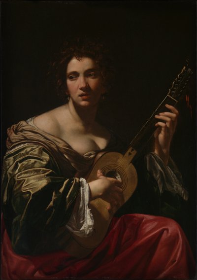Mujer tocando una guitarra, ca. 1618 de Simon Vouet