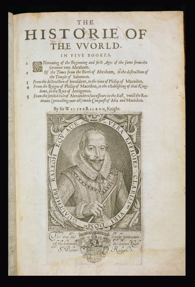 Retrato de Sir Walter Raleigh (1554-1618) página del título de 