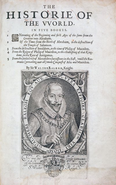 Página de título de La Historia del Mundo por Sir Walter Raleigh, siglo XVII de Simon de Passe